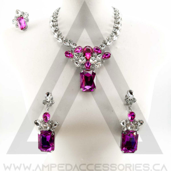 Fucshia & Clear Necklace Set