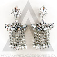 Large Clear Fringe Earrings W/ Spike Stones