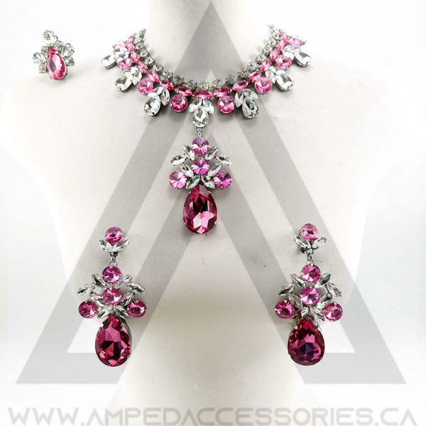 Rose Pink & Clear Necklace Set