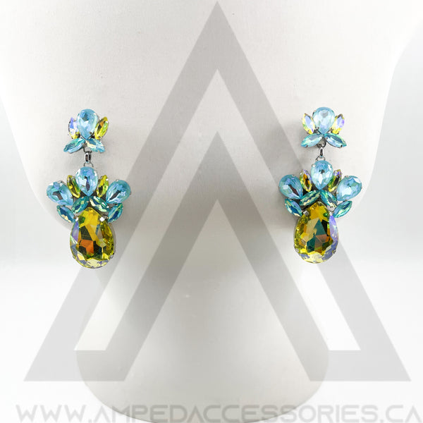 Aqua Mocha AB & Yellow Earrings